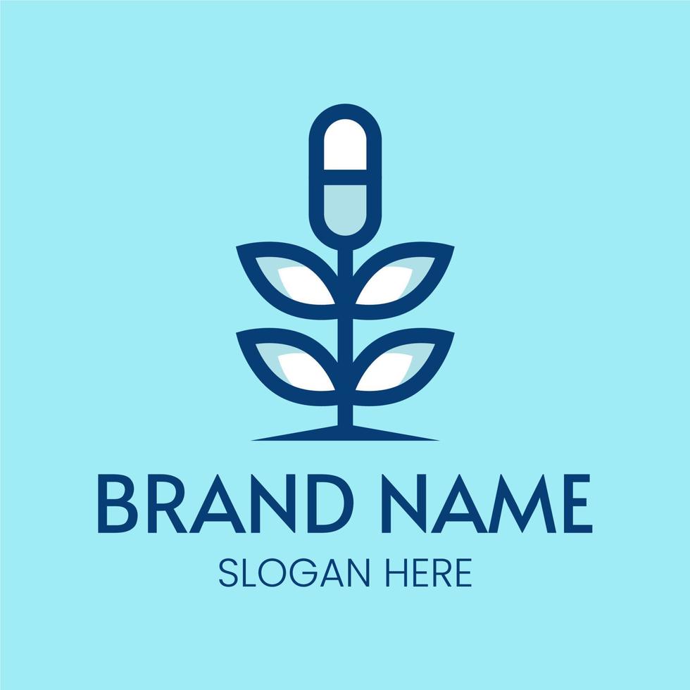 plantilla de logotipo de vector de píldora y planta natural de hierba para empresa de salud médica y fitness