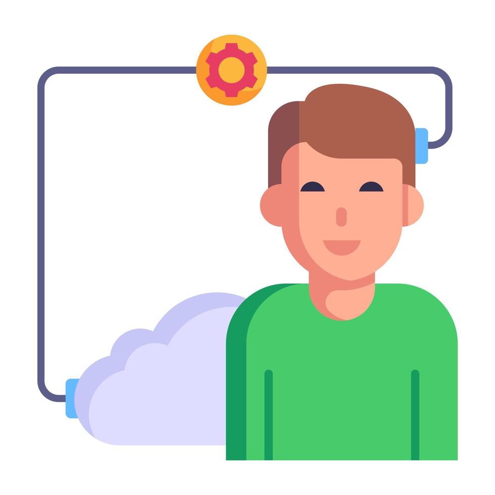 Person connected with cloud, concept of cloud manager flat icon vector