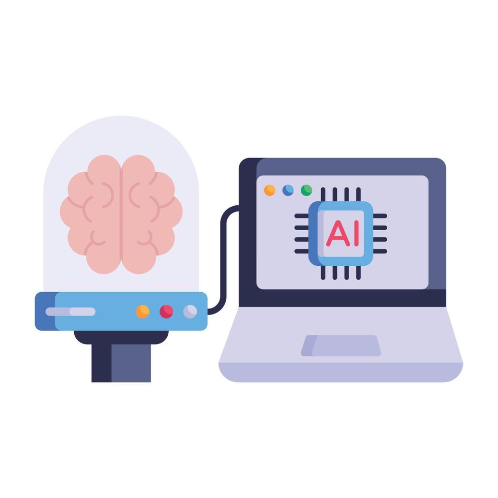 inteligencia artificial, icono plano de preservación de la mente vector