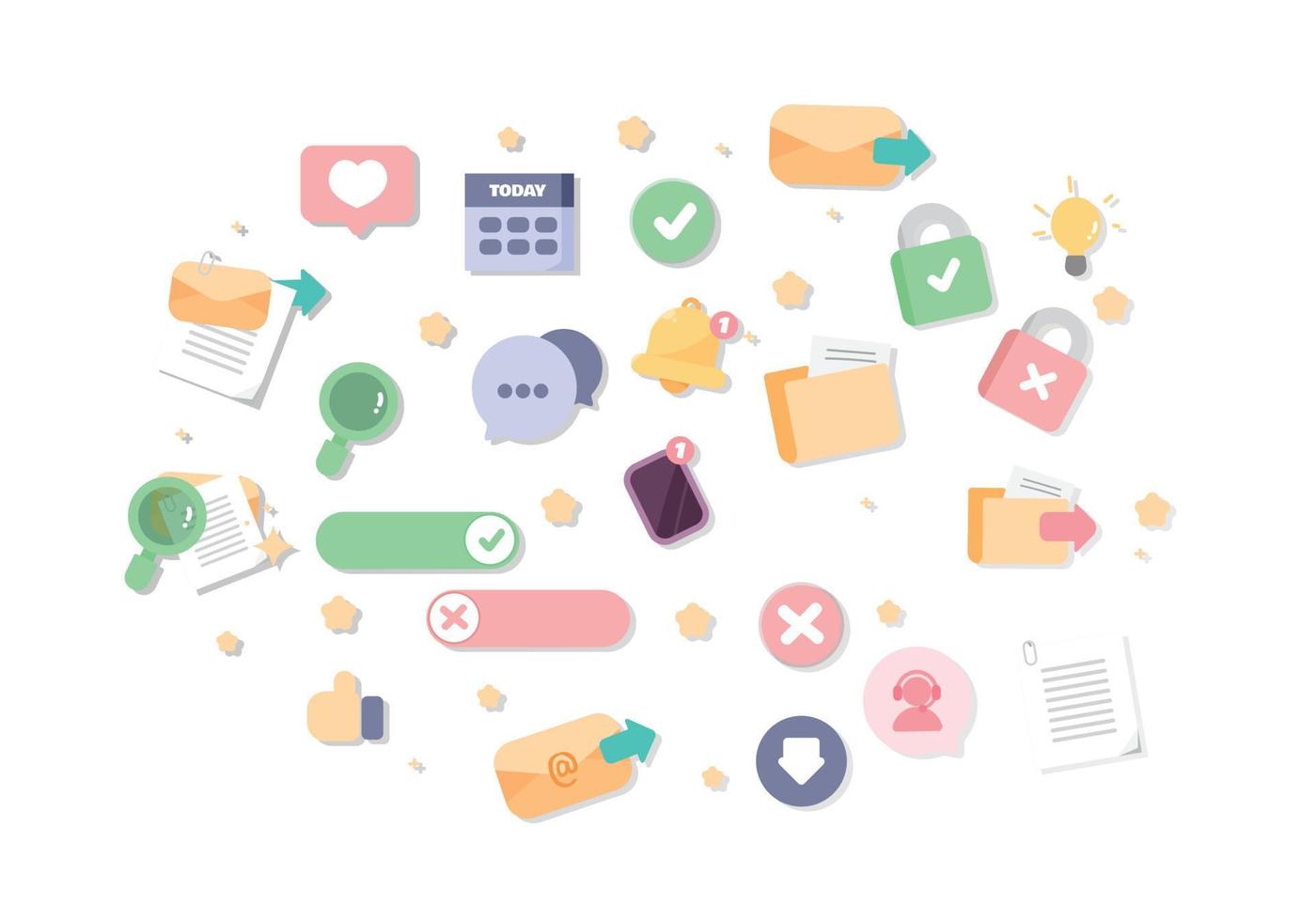 Cute office and stationery element icon set cartoon symbol hand drawn art illustration vector