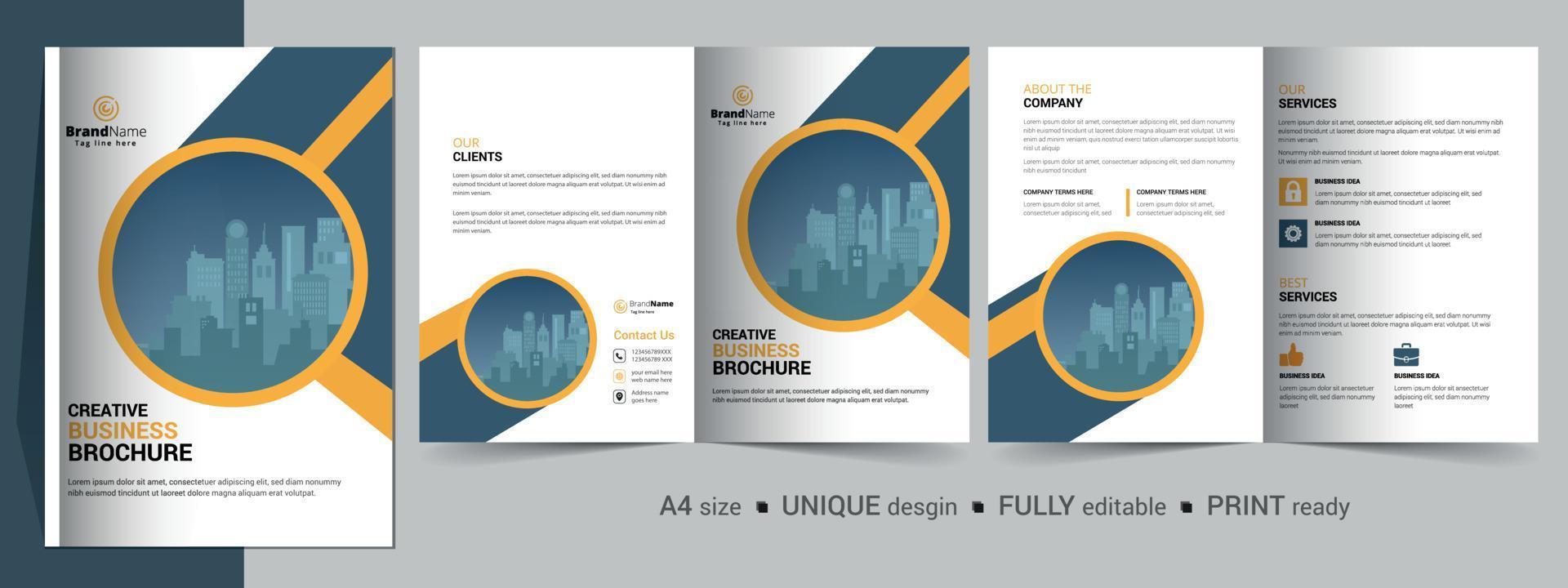 Bifold Brochure Design Template for Your Company, Corporate, Business, Advertising, Marketing, Agency, and Internet Business. vector