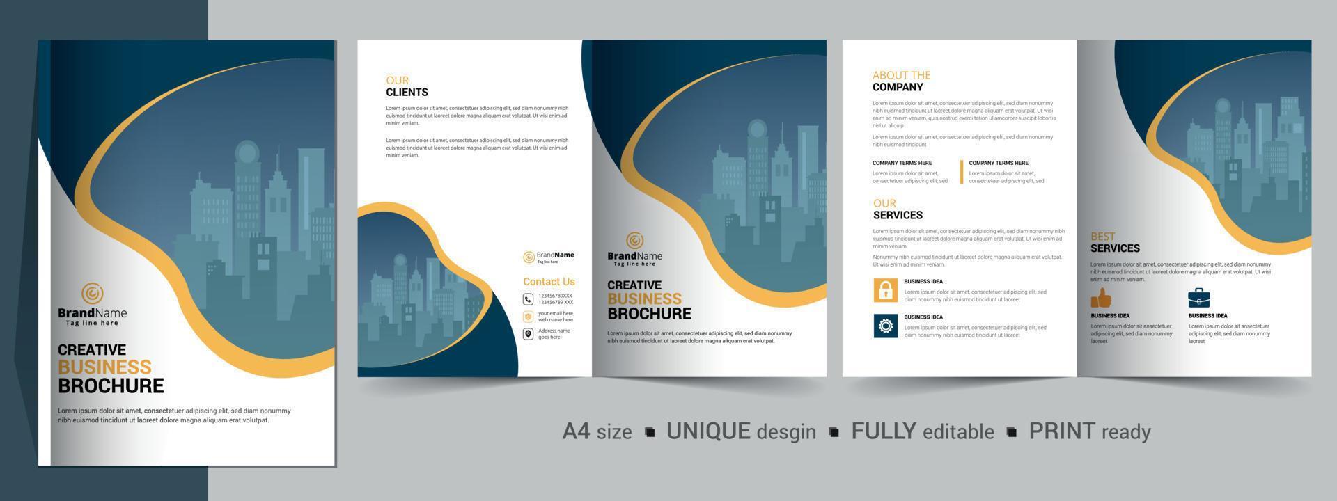 plantilla de diseño de folleto bifold para su empresa, empresa, negocio, publicidad, marketing, agencia y negocios en Internet. vector