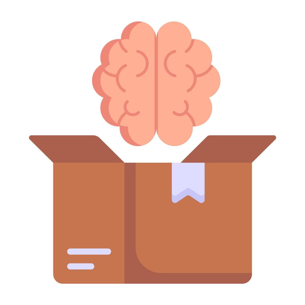 Brain and cardboard, flat icon of think outside vector