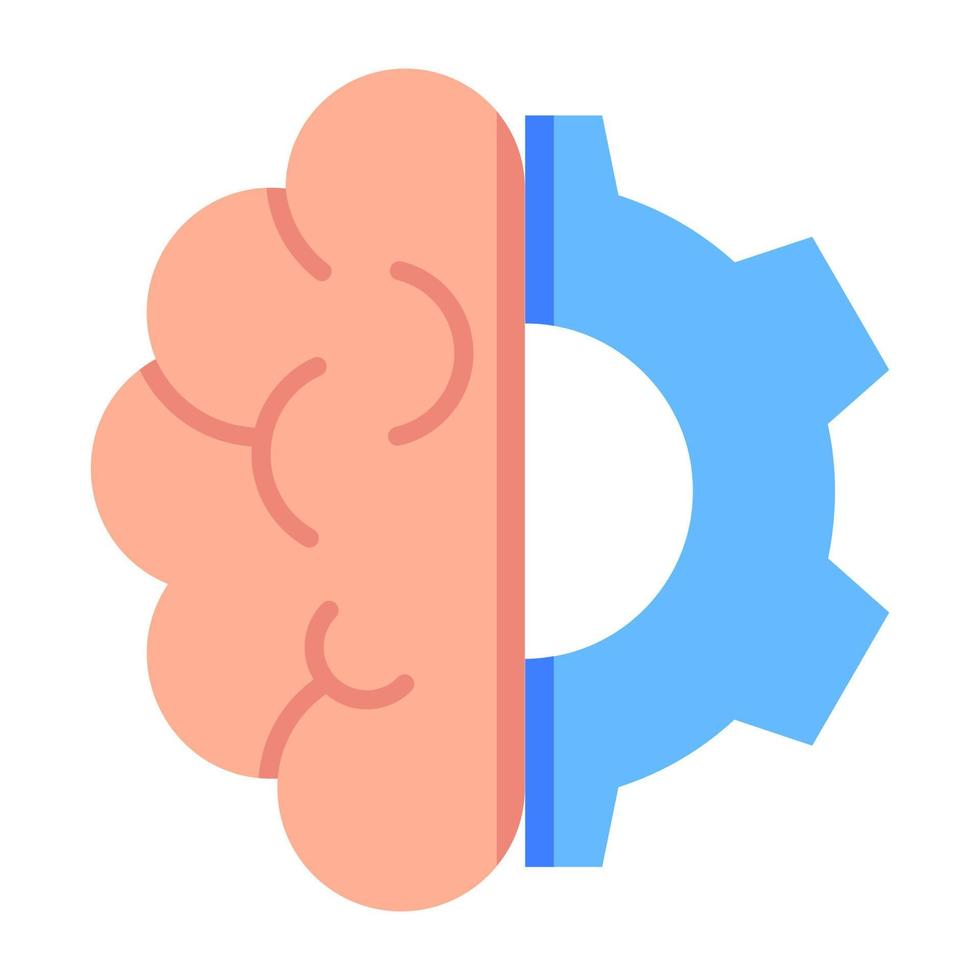 cabeza y rueda dentada, concepto de icono plano desarrollador vector