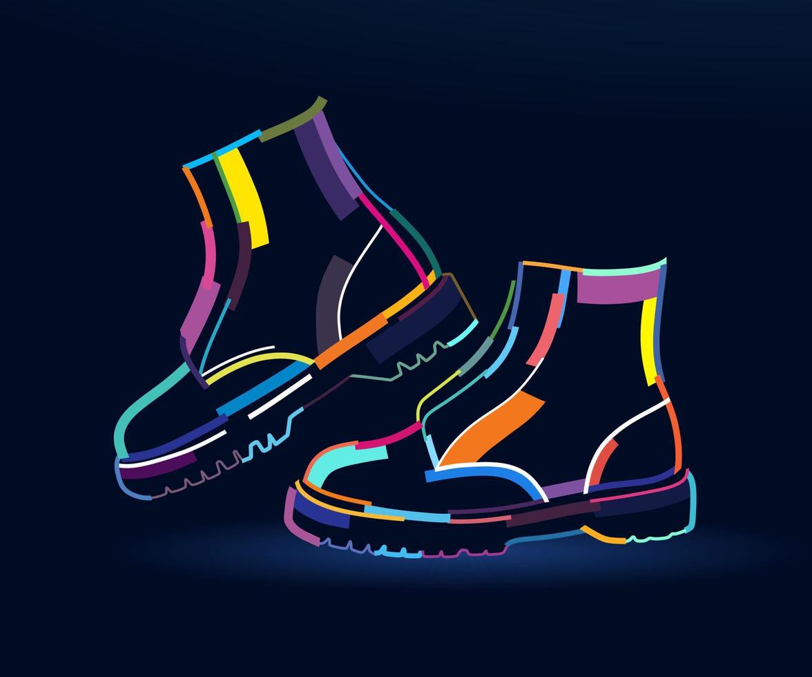 Abstract men boots from multicolored paints. Colorful drawing. Vector illustration of paints