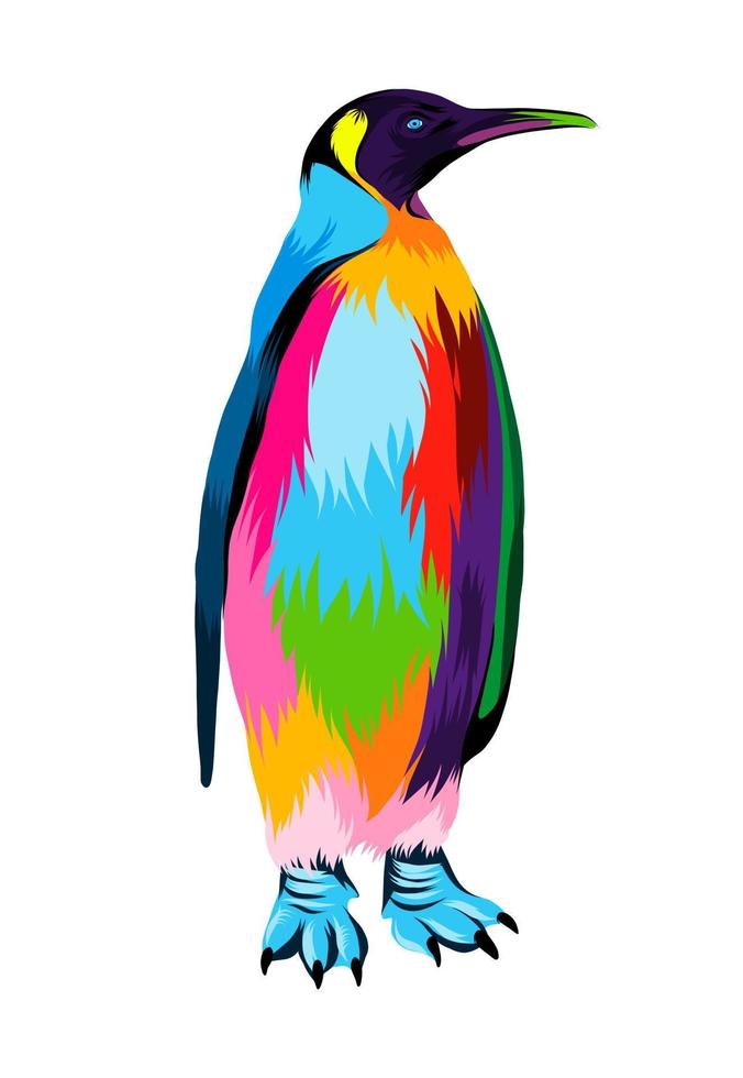 Abstract emperor penguin from multicolored paints. Colored drawing. Vector illustration of paints