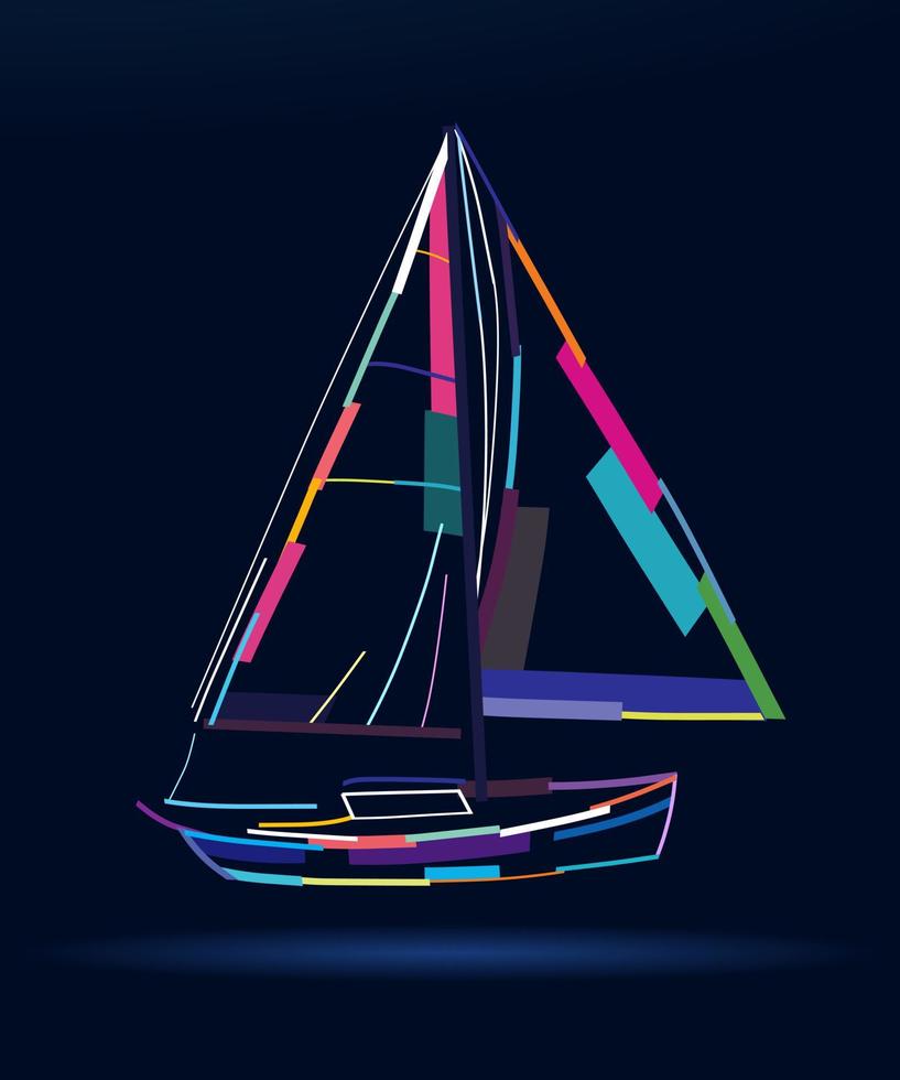 Abstract sailing yacht from multicolored paints. Colored drawing. Vector illustration of paints