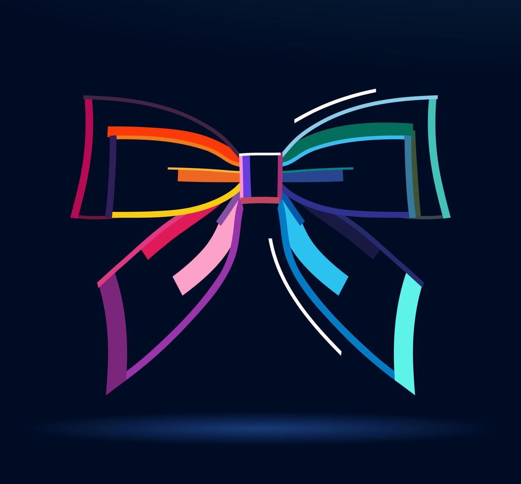 Abstract decorative, festive, gift bow from multicolored paints. Colored drawing. Vector illustration of paints