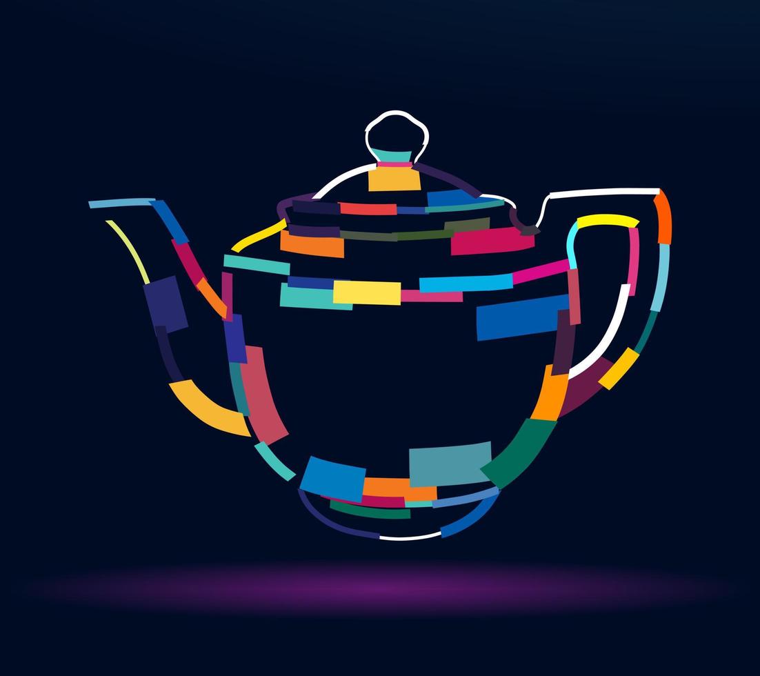 Abstract kettle, teapot from multicolored paints. Colored drawing. Vector illustration of paints