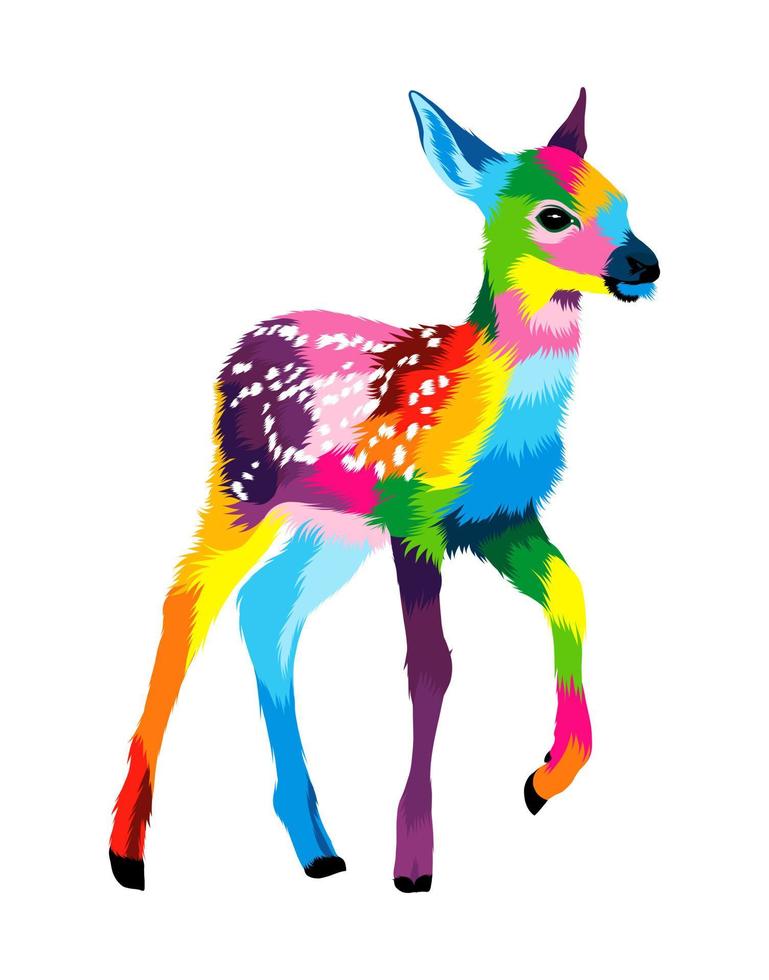 retrato abstracto de cabeza de ciervo, cervus elaphus, dama dama de pinturas multicolores. dibujo coloreado. ilustración vectorial de pinturas vector