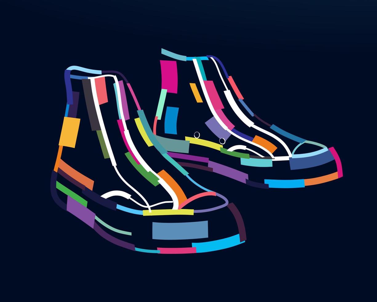 Abstract men boots from multicolored paints. Colorful drawing. Vector illustration of paints