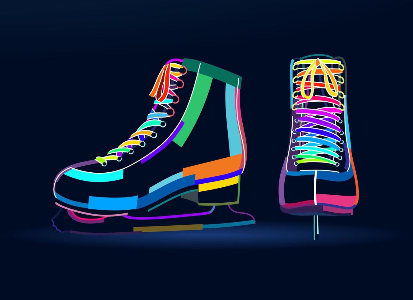 Abstract ice skates, figure skates from multicolored paints. Sport equipment. Colored drawing. Vector illustration of paints