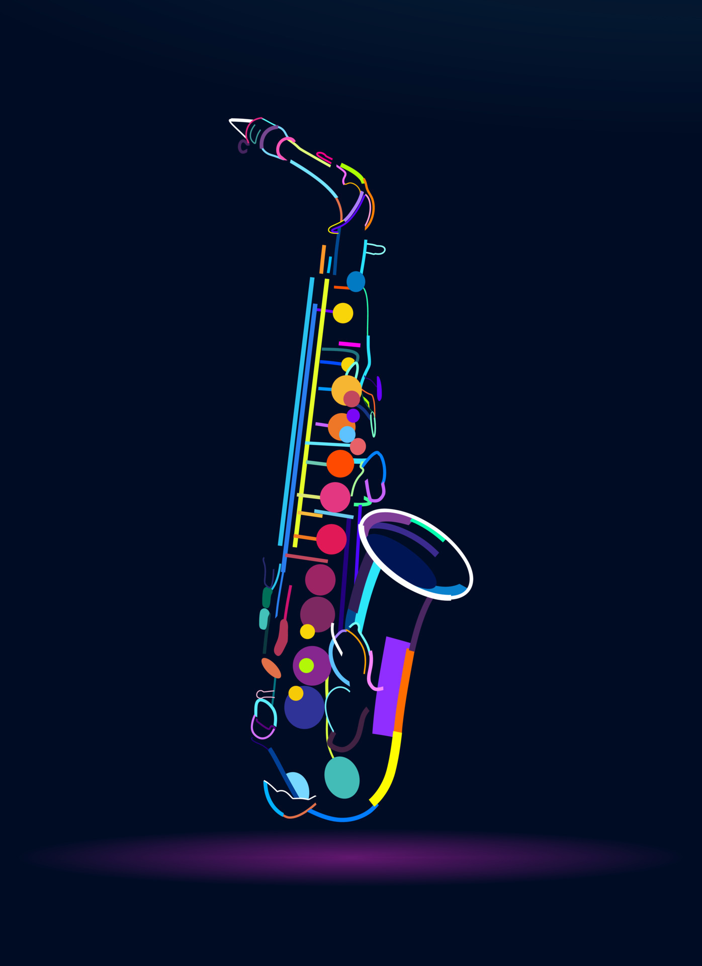 Abstract saxophone from multicolored paints, colorful drawing. Vector
