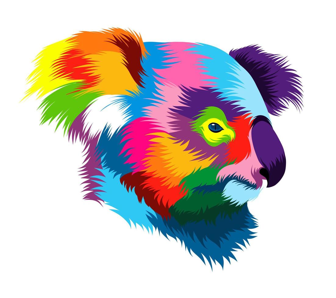Abstract koala head portrait from multicolored paints. Colored drawing. Vector illustration of paints
