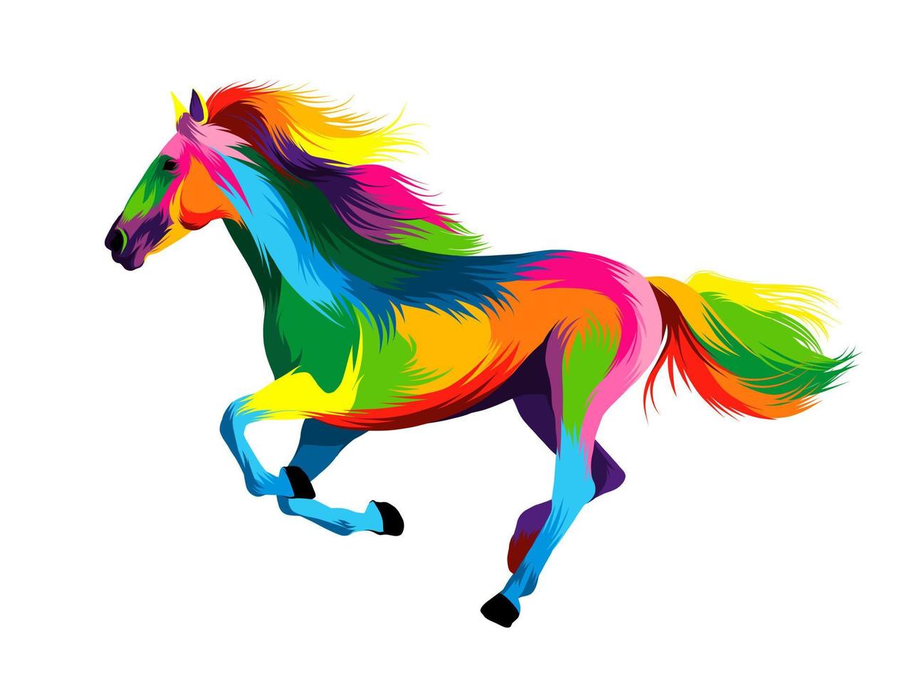 Abstract horse running at a gallop from multicolored paints. Colored drawing. Vector illustration of paints