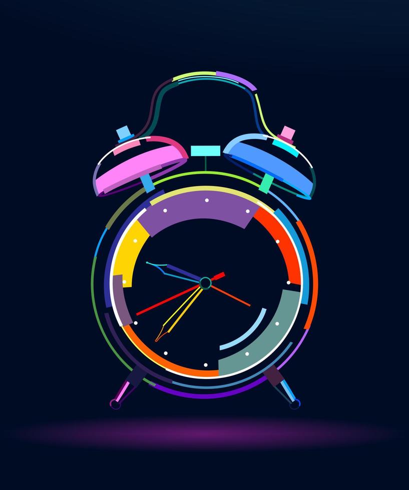Abstract table alarm clock from multicolored paints. Colored drawing. Vector illustration of paints