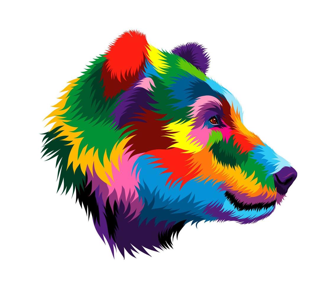 Abstract bear head portrait from multicolored paints. Colored drawing. Vector illustration of paints