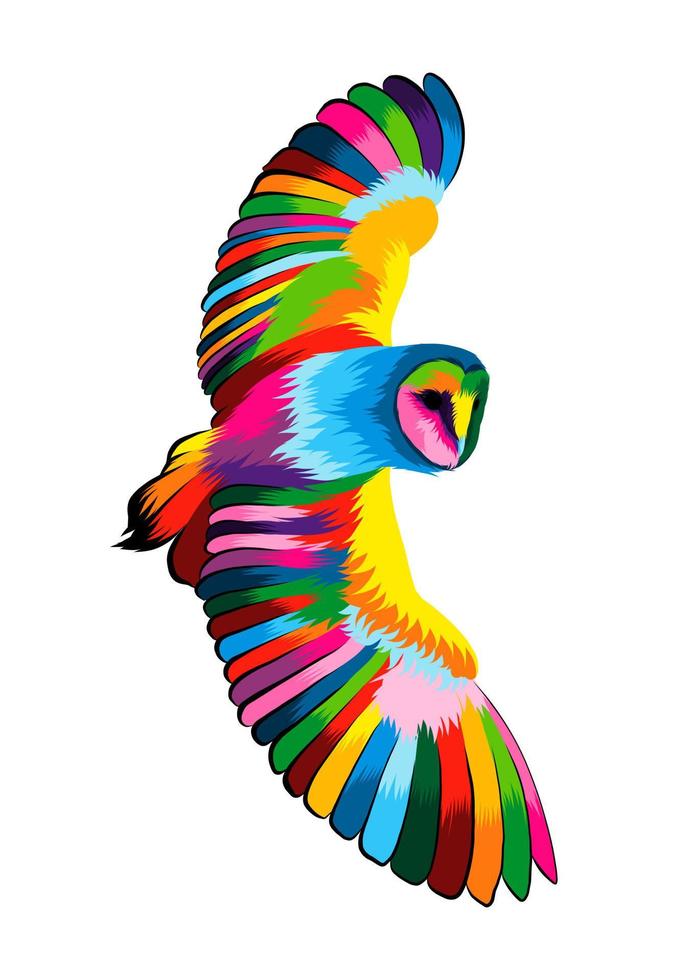 Abstract barn owl, long-eared owl, eagle owl from multicolored paints. Colored drawing. Vector illustration of paints
