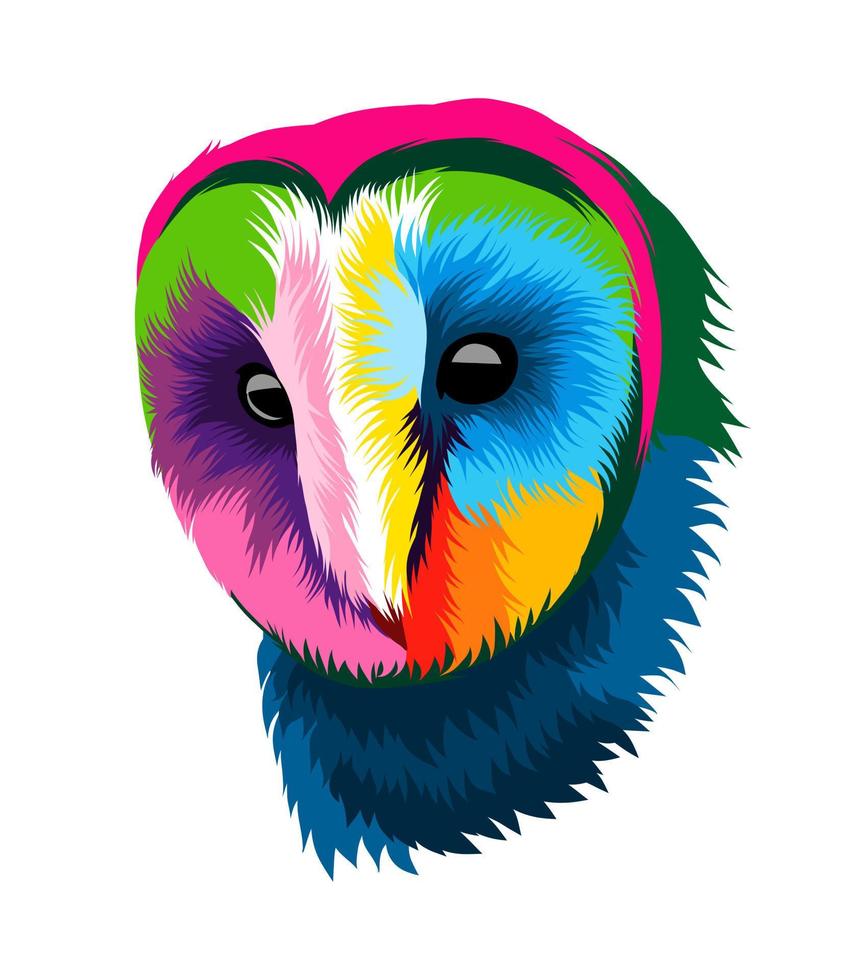 Abstract barn owl, long-eared owl, eagle owl from multicolored paints. Colored drawing. Vector illustration of paints