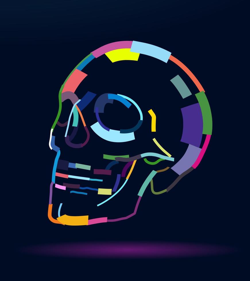 Abstract human skull from multicolored paints, colored drawing. Vector ...