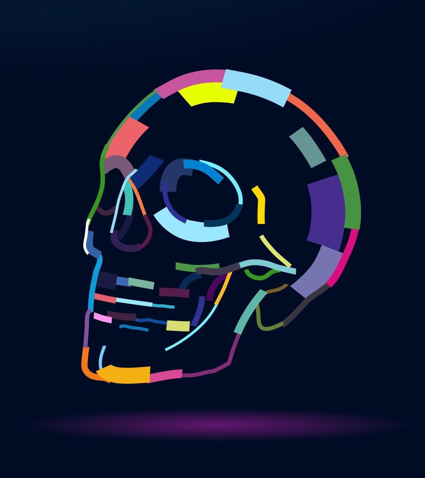 Abstract human skull from multicolored paints, colored drawing. Vector illustration of paints