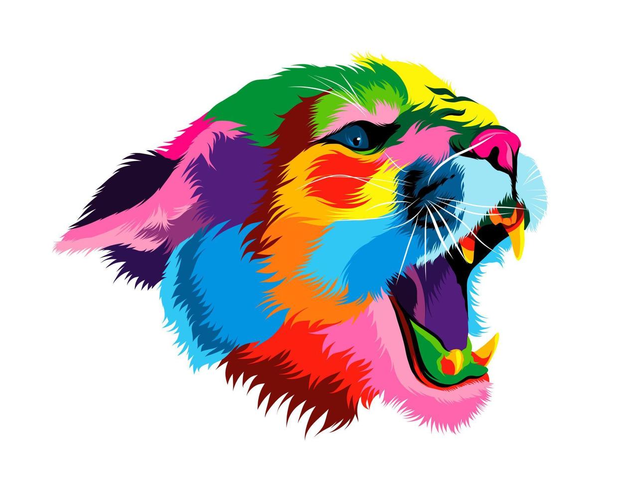 Abstract puma, cougar head portrait from multicolored paints. Colored drawing. Vector illustration of paints