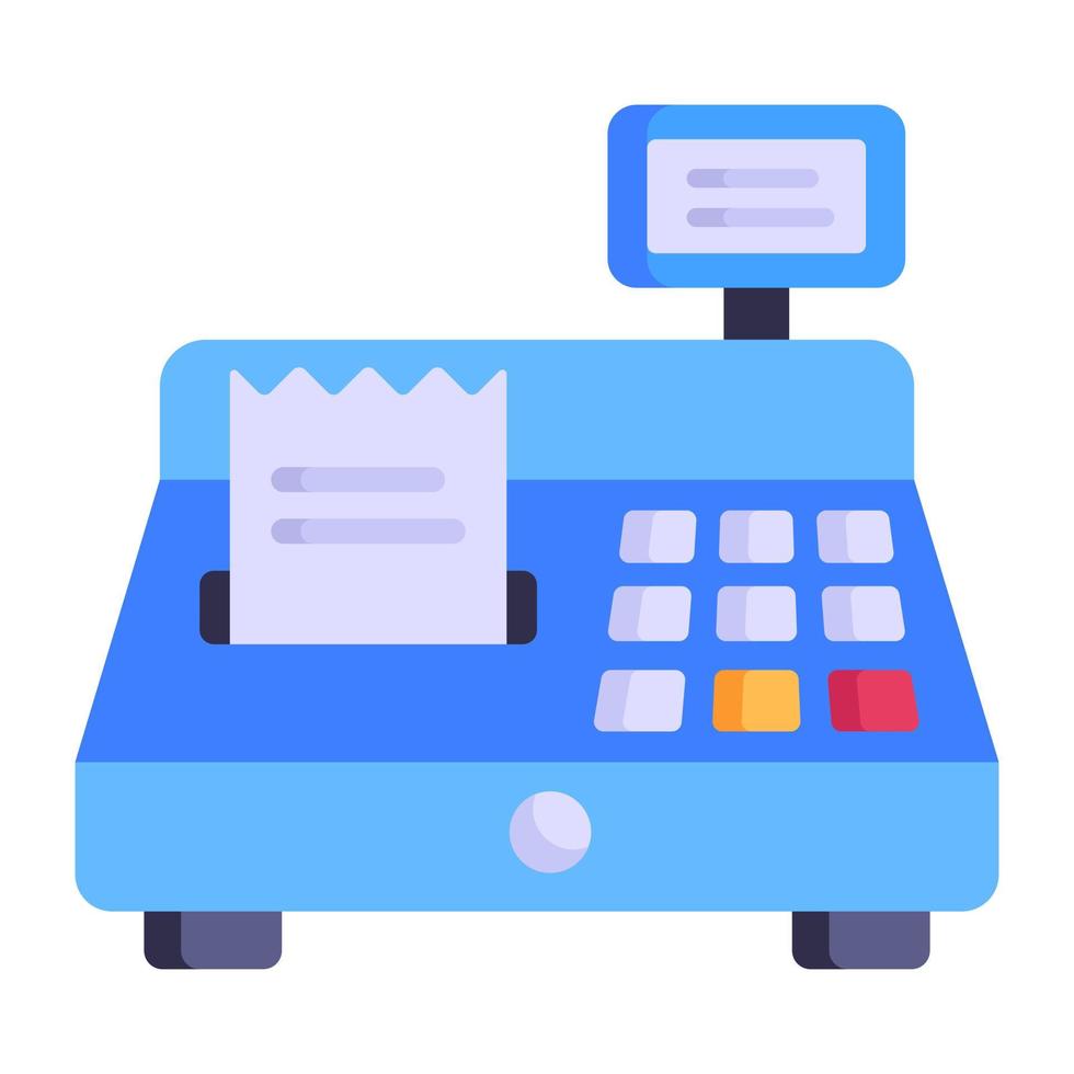 Cash register machine with invoice, flat icon vector