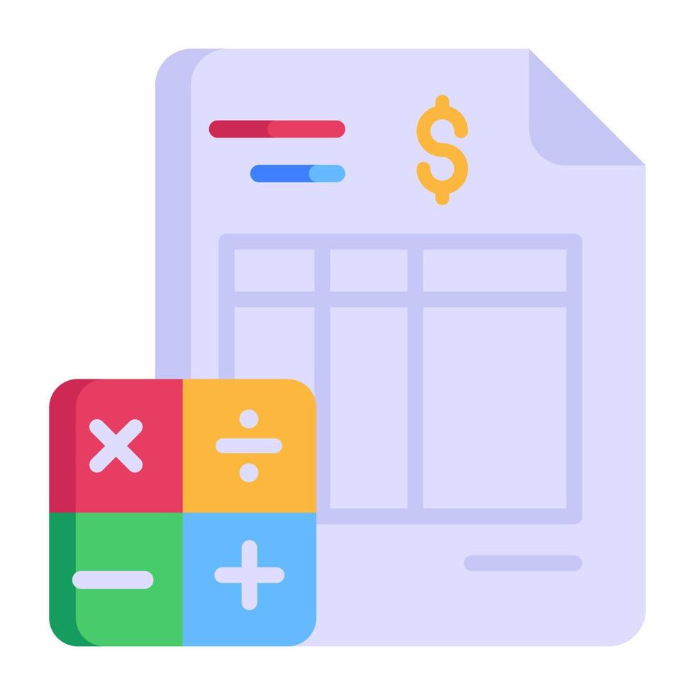 Editable flat icon of business accounting, calculator with business report vector