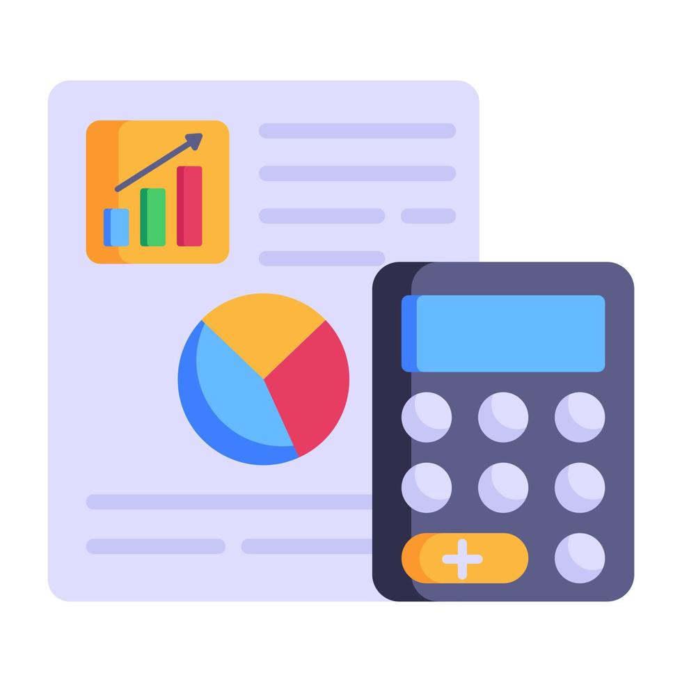 Editable flat icon of business accounting, calculator with business report vector