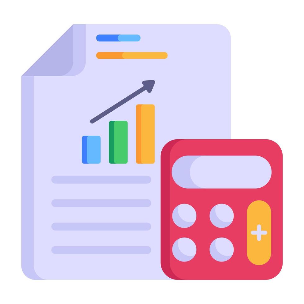 Editable flat icon of business accounting, calculator with business report vector