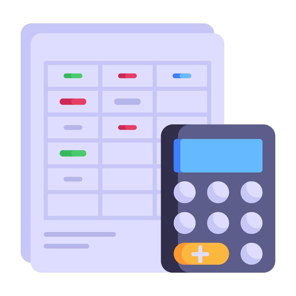 Editable flat icon of business accounting, calculator with business report vector