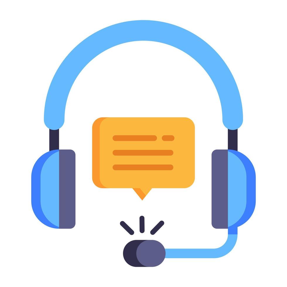 Headphones with speech bubble, flat icon of customer support vector