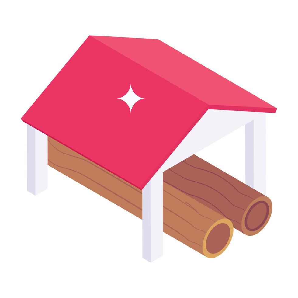 troncos de madera cobertizo icono isométrico vector