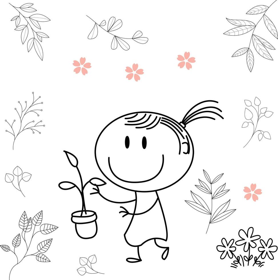 cute cartoon illustration for kids. black and white. the girls activity. but he has recovered from his illness. vector