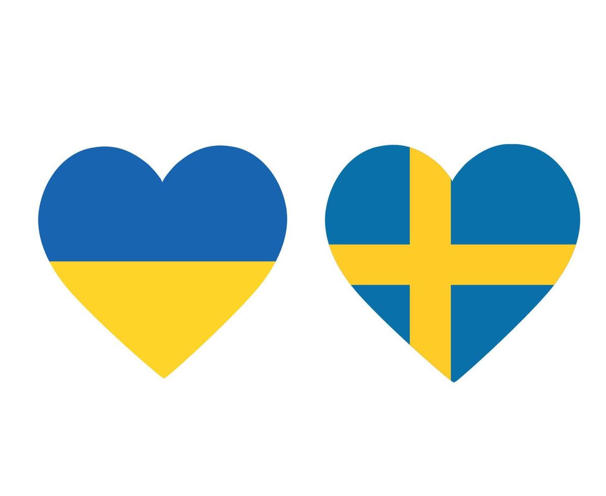 Ukraine And Sweden Flags National Europe Emblem Heart Icons Vector Illustration Abstract Design Element