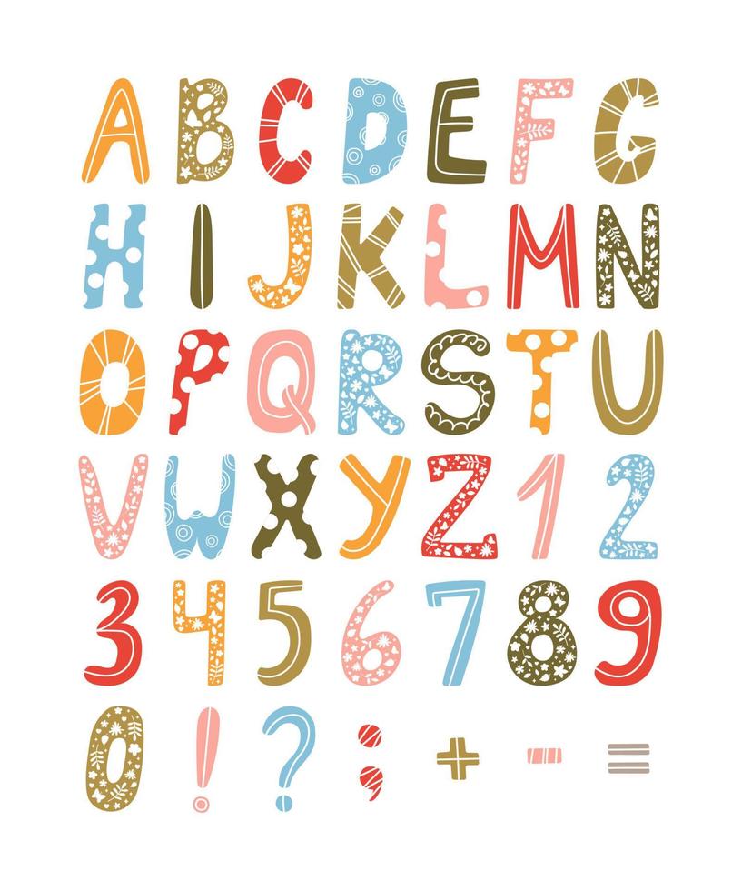 Hand drawn vector English alphabet set in pastel colors