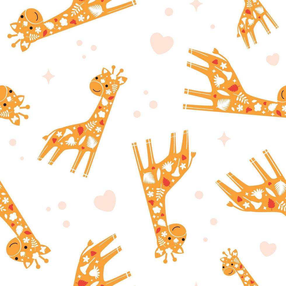 Cute baby giraffe in funny seamless vector pattern