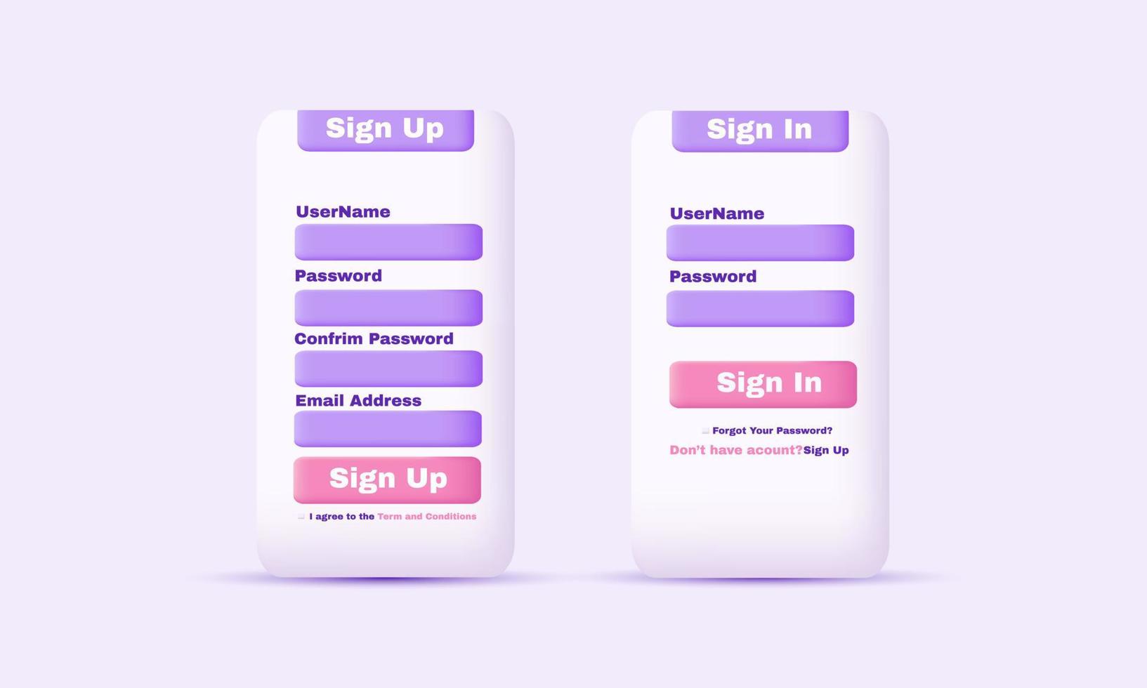 3d realisitic modern web card login form on background vector