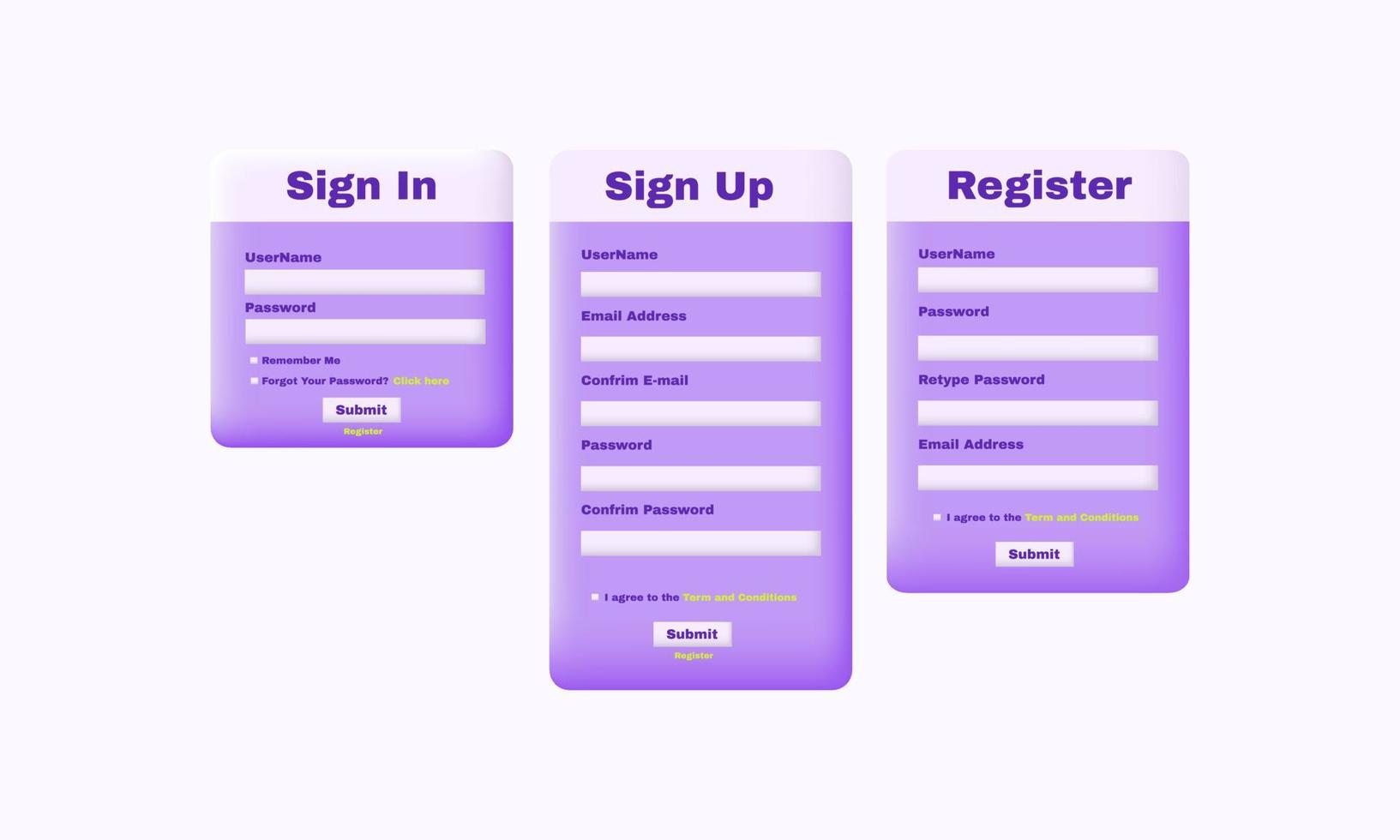 3d realisitic modern web card login form vector