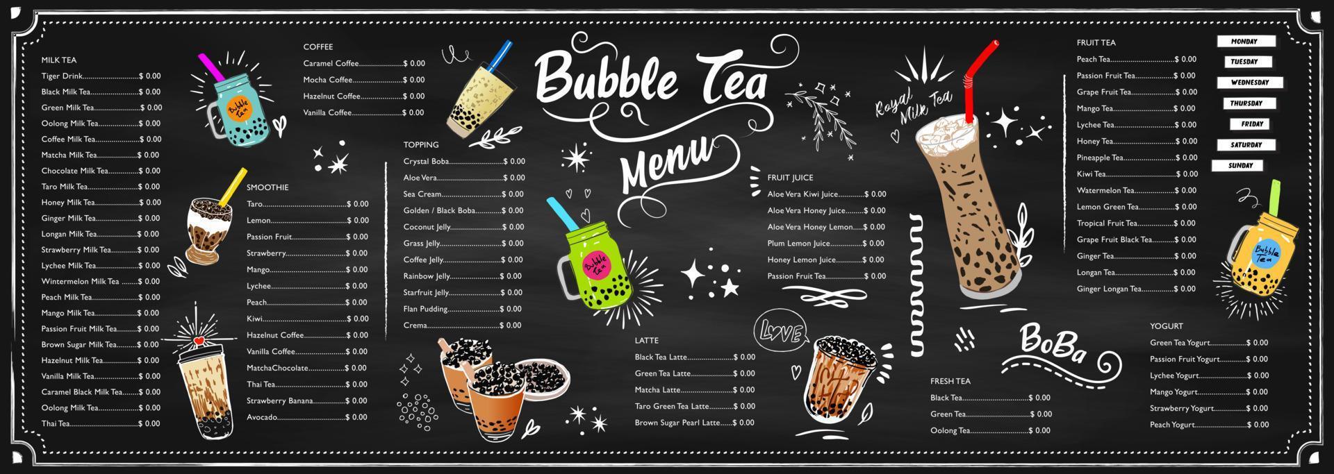 Bubble milk tea, Pearl milk tea , Different sorts of Boba. Yummy drinks. vector