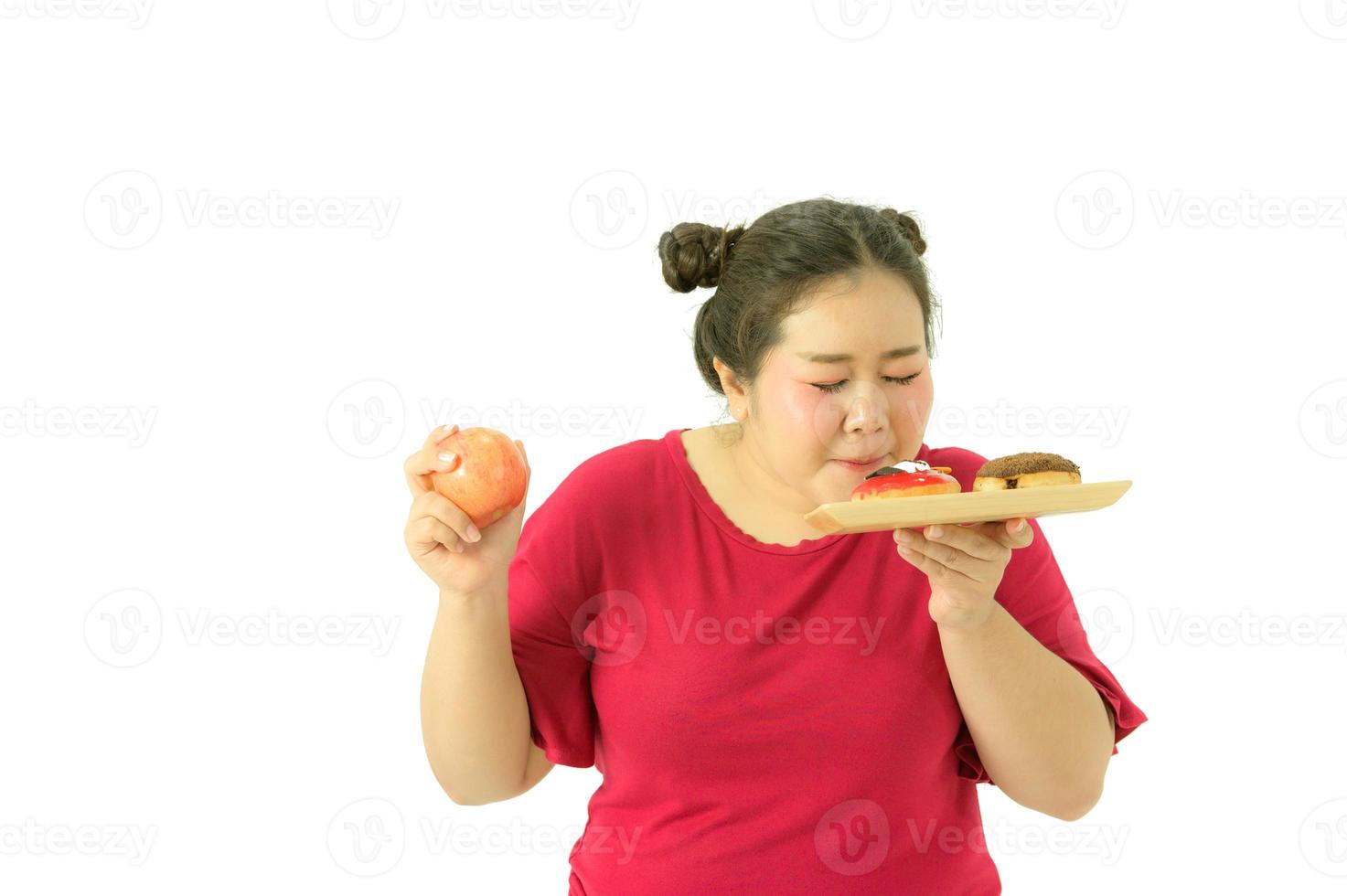 Asian obese women are overweight. With various emotions for herself, eating and exercise photo