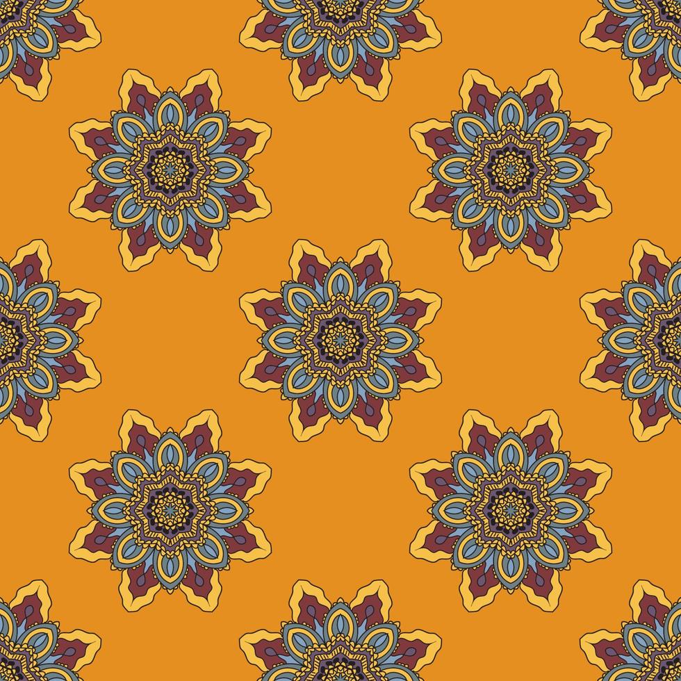 Abstract seamless pattern with mandala flower. Mosaic, tile, polka dot. Floral background. vector