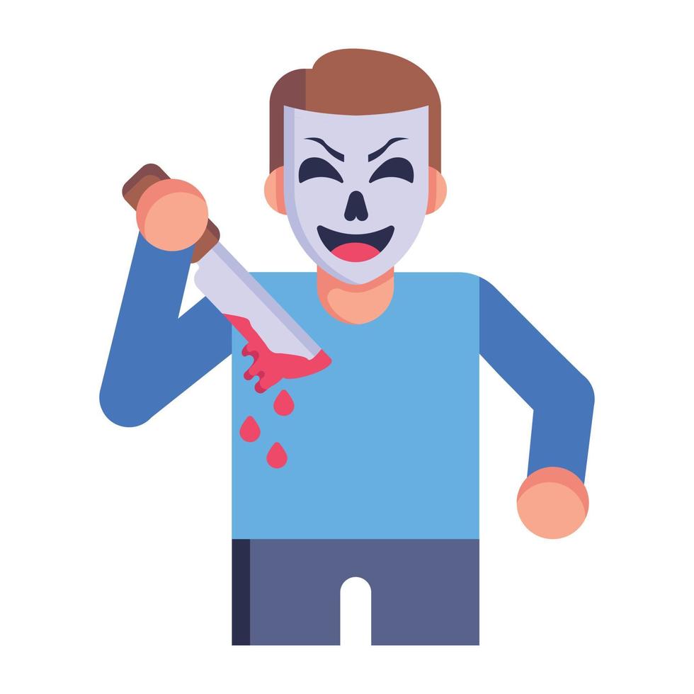 un asesino de halloween en icono plano vector