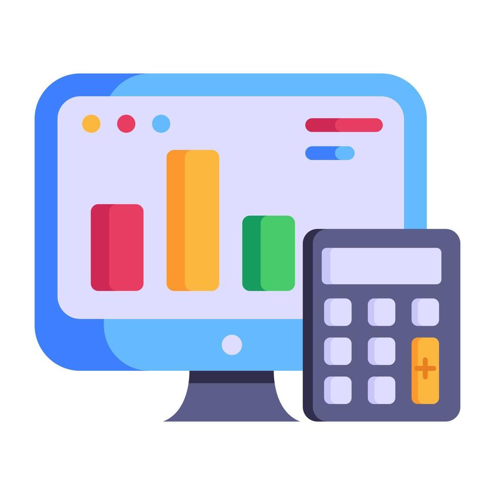 Editable flat icon of business accounting, calculator with business report vector