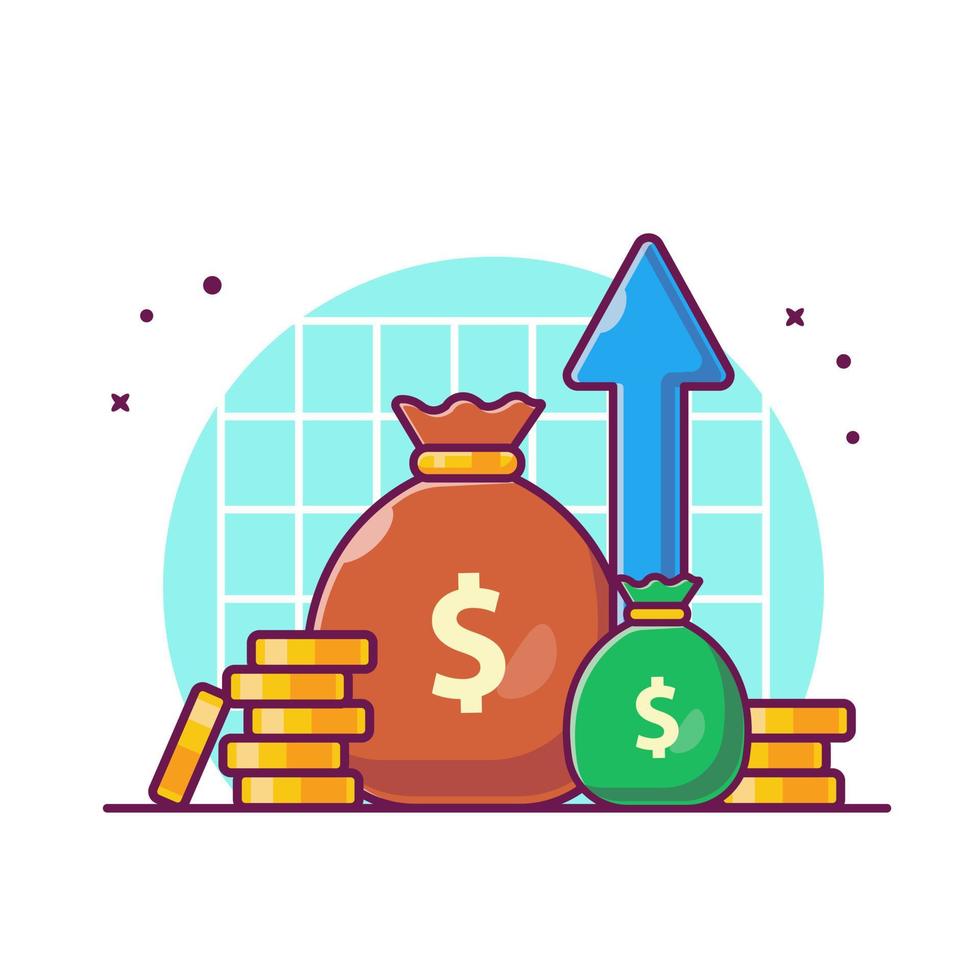 Investment Statistic Growth With Money Vector Icon Illustration.  Finance Object Icon Concept Isolated Premium Vector. Flat Cartoon  Style