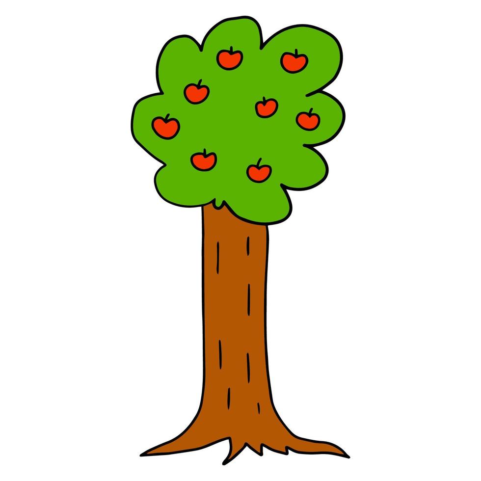 Cartoon doodle apple tree isolated on white background. vector