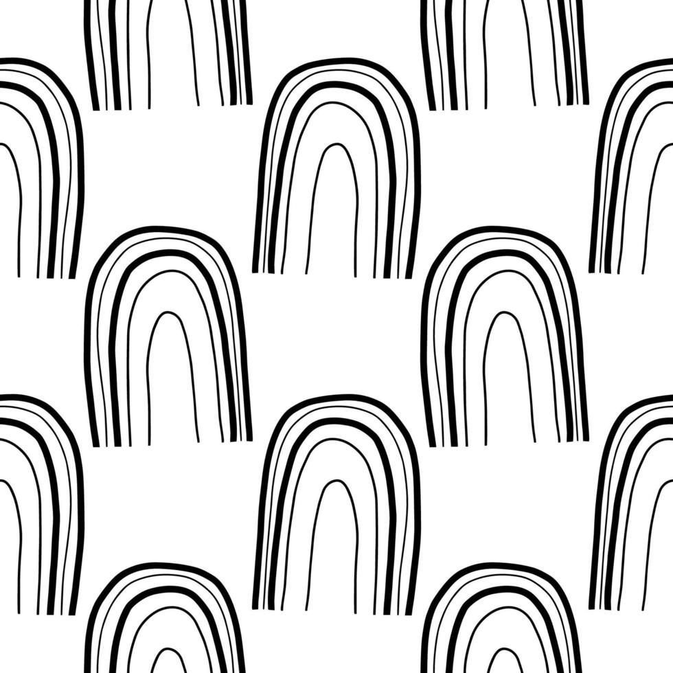 Minimalist contemporary aesthetic trendy seamless pattern. Fashionable template for design. Boho rainbow, striped doodle arches background. vector