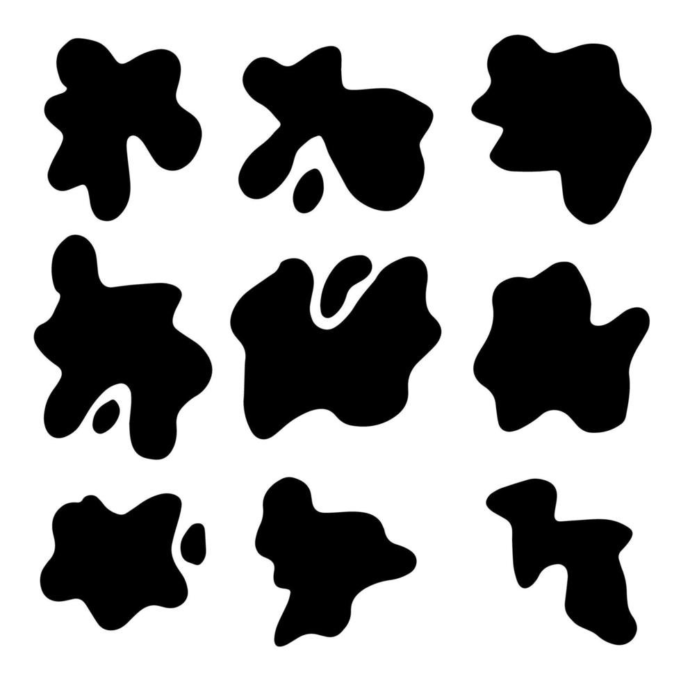 Set of splash icons isolated on white background. Uneven shapes. Cute smears, creative blots, spatters. vector