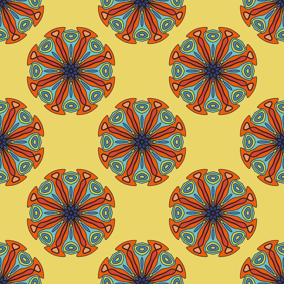 Abstract seamless pattern with mandala flower. Mosaic, tile, polka dot. Floral background. vector