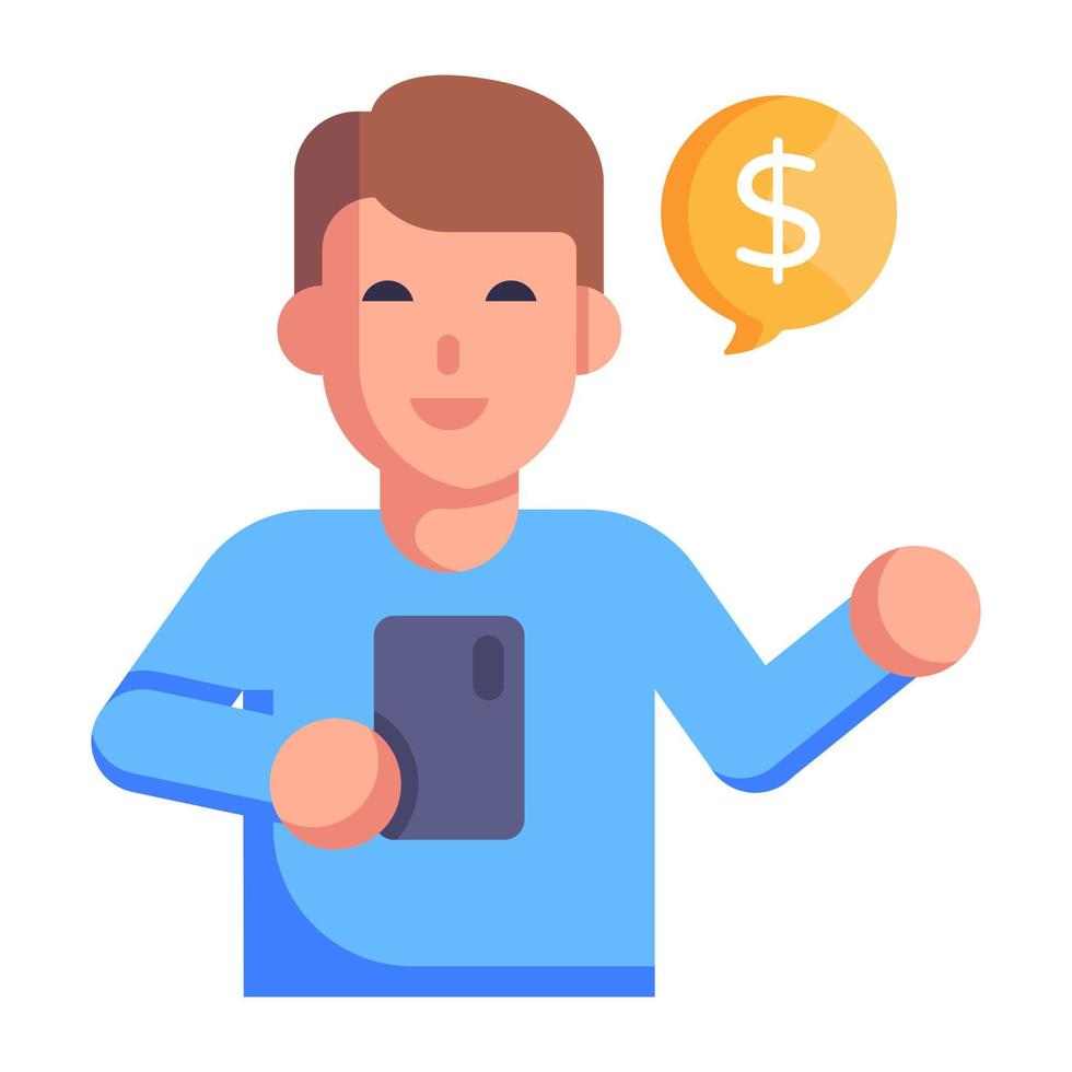 Person holding phone, flat icon of financial talk vector